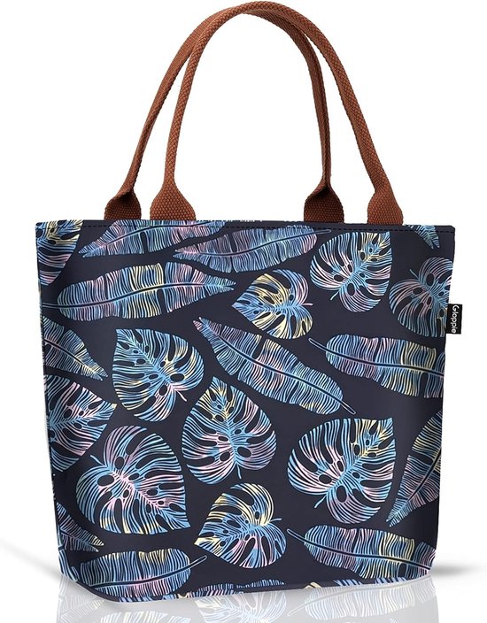 Geïsoleerde lunchtassen met een grote capaciteit van 9 liter en opvouwbaar, geïsoleerde schoudertassen, koeltas, lunchbox voor werk, picknick, wandelen, excursies, bladpatroon en veelkleurig van Gogooda