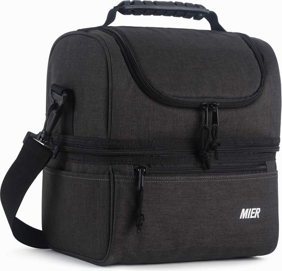 Geïsoleerde lunchtrommel grote geïsoleerde coole tote bag lunchbox voor mannen, vrouwen, dubbele deck cooler, donkergrijs van FlowFly