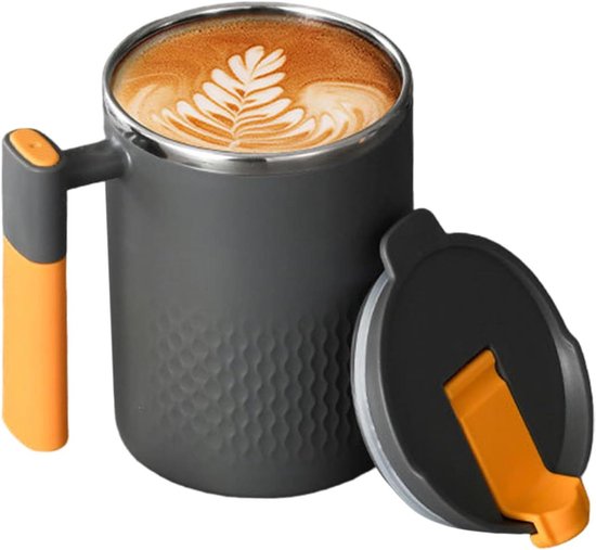 Geïsoleerde Mok - Dubbelwandige Beker - Dranken Warm Houden - Lekvrij Deksel - 450 ml - Titanium