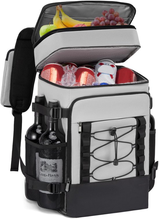 Geïsoleerde rugzak - Grote capaciteit - Unisex - Draagbaar met dubbele lekvrije compartimenten - Geschikt voor stranduitjes, picknicks, lunch, wandelen, barbecues en kamperen - 40*28*22 cm -Grijs van Merkloos