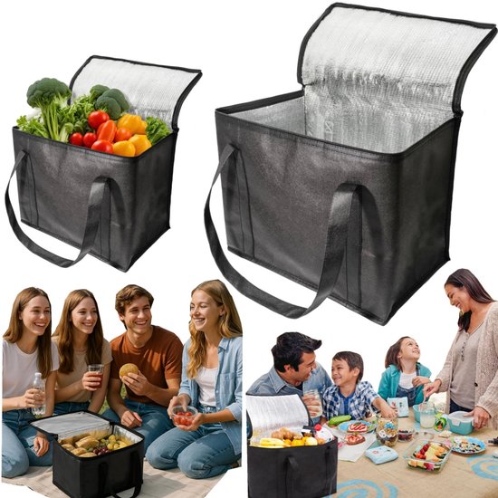 Geïsoleerde tas - lunchtas - picknicktas - opvouwbare koeltas - waterdicht en geïsoleerd - herbruikbaar - geschikt voor boodschappen doen, reizen, picknicks, barbecues en kamperen (17L - zwart) van Merkloos