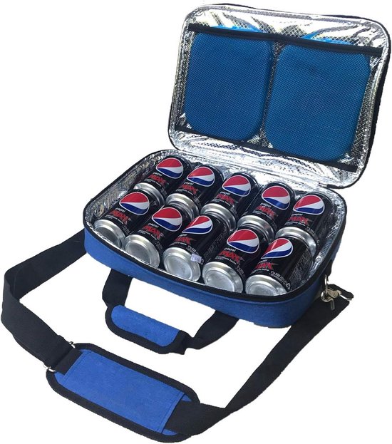 Geïsoleerde ultraslanke koelbox - Ultra dunne platte mini-koeltas voor 10 drankblikjes met herbruikbare ijspakketten