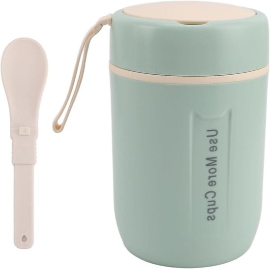 Geïsoleerde Voedselpot - Soepbeker Thermosbeker - Warme Maaltijd Meenemen - Lekvrij Veiligheidsdeksel - 600 ml - Groen