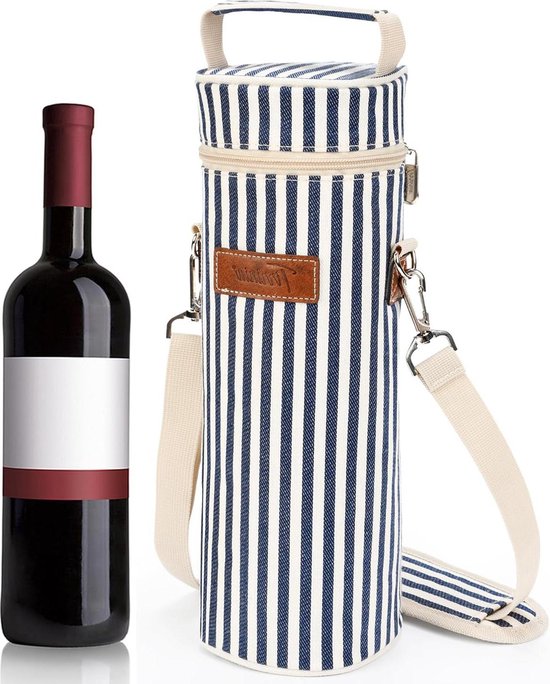 Geïsoleerde Wijntas Draagbare Wijntas Met Riem Voor Picknick Party BYOB Restaurant Wijnproeverij Blauwe Strepen 10 x 34 cm - Kato Tirrnia Bottle Ice Bag bottle bag van Tirrnia