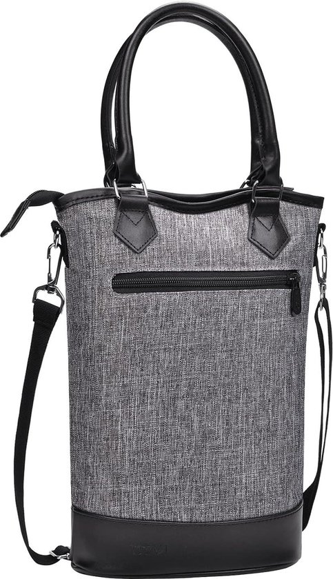 Geïsoleerde wijntas met schouderriem - 2 flessen wijn - Bier dranken - Outdoor draagtas - Grijs geruit - 20 x 11 x 33 cm bottle bag van Merkloos