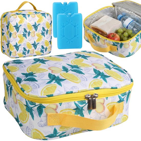 Gele koeltas van 4L met twee koelelementen, geïsoleerde lunchbox