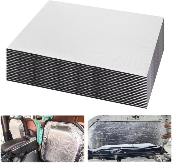 Geluiddempende Isolatiematten Set van 20 - 18 x 25 cm, 5 mm Dikte, Zelfklevend, Brandwerend, Vochtbestendig en Waterdicht voor Auto, Dak en Deuren van Merkloos