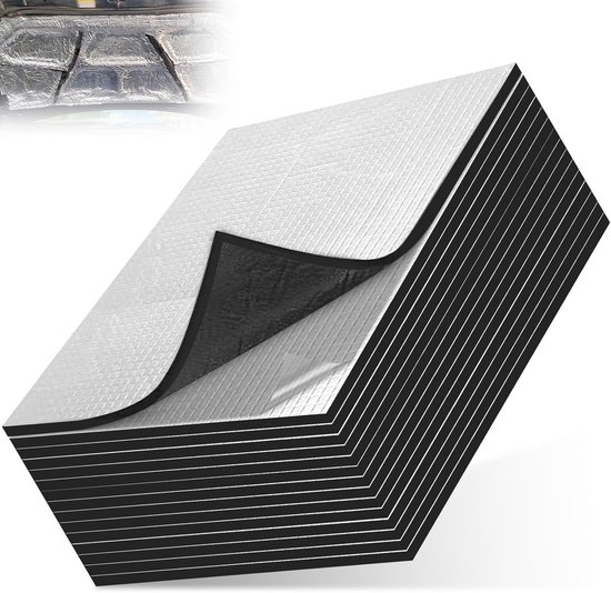 Geluiddempende Mat 15 Stuks 25 x 18 cm Brandwerend Zelfklevend Waterdicht Vochtbestendig Warmte-isolerend voor Deuren en Kofferbak