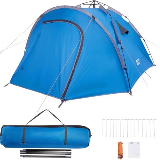 Gemakkelijk Opzetbare Premium Tent - Verduisterende Kampeertent - Waterdichte Familietent tot 4-5 Personen, Uitklapbare Tent voor Wandelen, Tuin, Festivals & Buiten - Blauw van Forceatt