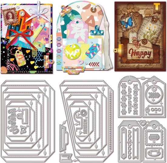 Geneste Label Pocket Cutting Dies Rechthoek Frame DIY Dies Retro Gelaagde Bladwijzer Tags Metalen Snijden Stencils voor Kaarten Maken Papier Crafting Scrapbooking Benodigdheden Ambachten