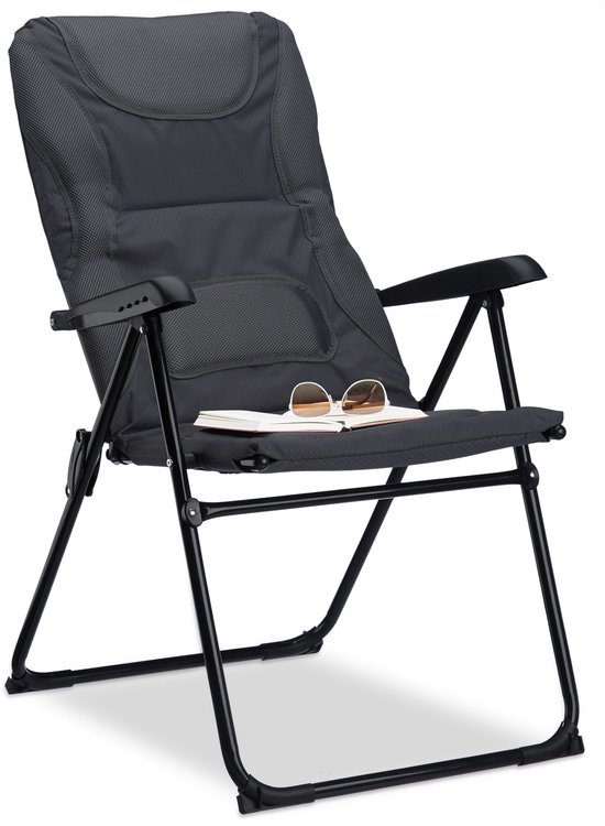 gepolsterde campingstoel - verstelbaar - 107 x 60 x 68 cm - comfortabele tuinstoel - 2 niveaus - grijs van Merkloos
