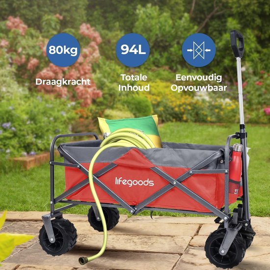 gereedschapswagen met voorwielrem, tot 150 kg draagkracht, Bolderkar / grotere capaciteit, ro strandwagenbuuste op grote terreinwielen up to 80 kg van Relaxdays