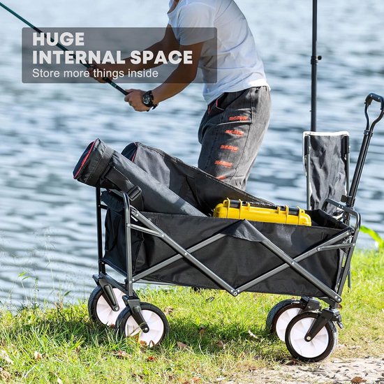 gereedschapswagen met voorwielrem, tot 150 kg draagkracht, Bolderkar / grotere capaciteit, robuuste strandwagen op grote terreinwielen 100 kg van Sekey