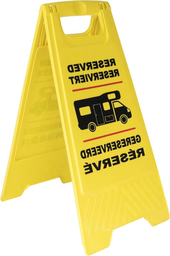 Gereserveerd Bord - Camper Plaatsbord - Camping Reserveren - Inklapbaar en Stabiel - 58 x 30 x 42 cm - Geel