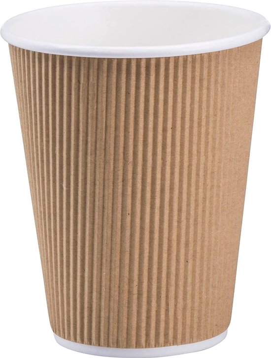 Geribbelde to-go kartonnen bekers 200 ml - milieuvriendelijk dubbelwandig bruin kraftkarton