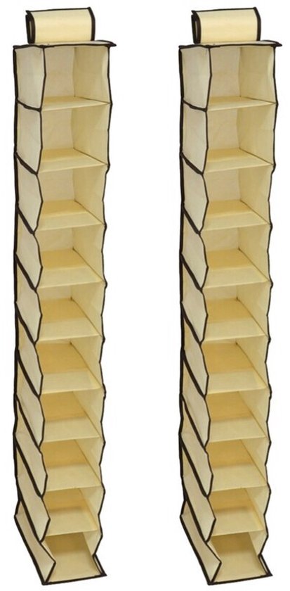 Gerimport Camping opberg/hangkast - 2x - 10 vaks - opvouwbaar - beige - 30 x 120 cm