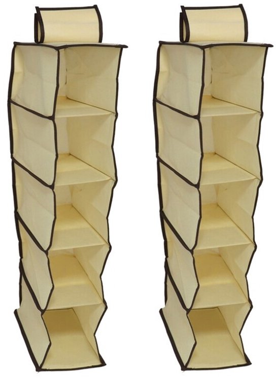 Gerimport Camping opberg/hangkast - 2x - leg niveaus - opvouwbaar - beige - 15 x 30 x 70 cm