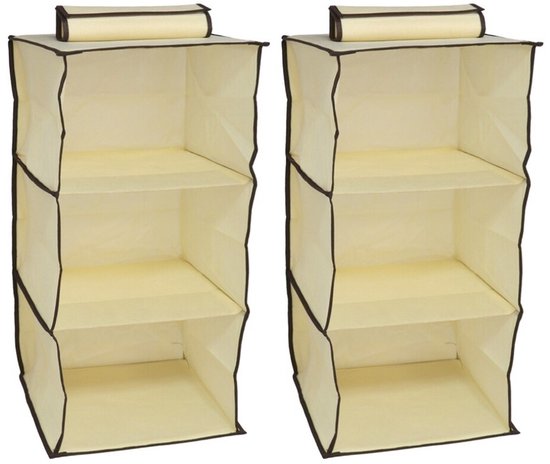 Gerimport Camping opberg/hangkast - 2x - leg niveaus - opvouwbaar - beige - 30 x 60 cm