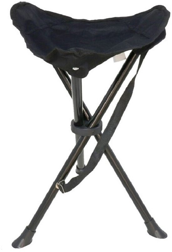 Gerimport Driepoot Kruk - opvouwbaar - zwart - metaal - 33 x 42 cm - vissers zit krukje van Merkloos