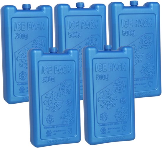Gerimport Koelelement - 5x - dik - 500 ml - 9,5 x 17,5 x 4 cm - blauw - kunststof - voor grote koeltas en koekbox