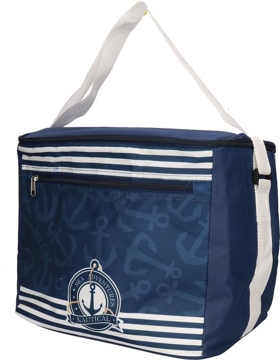 Gerimport koeltas schoudertas voor het strand - 18 liter - blauw met leuke print - 25 x 31 x 27 cm van Gerimport