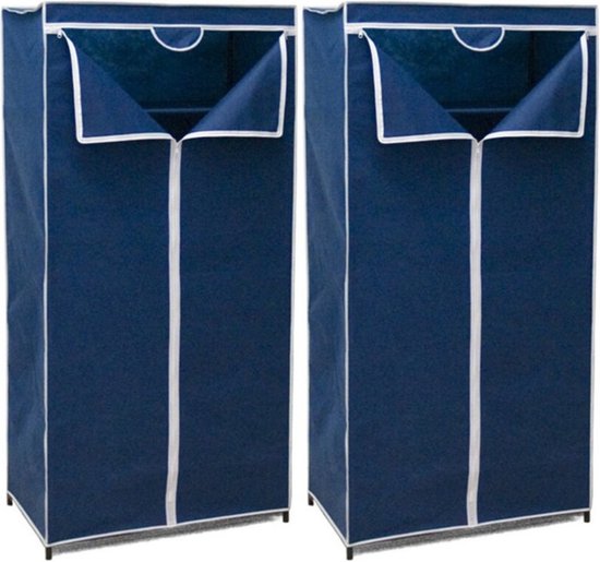 Gerimport Mobiele Kledingkast - 2x - opvouwbaar - 75 x 46 x 160 cm - blauw - opberger
