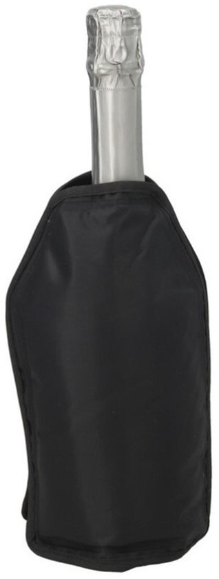 Gerimport Wijnfles koeler/koelelement hoes - zwart - 22 cm - Flessenkoeler - Wijnkoeler van Merkloos