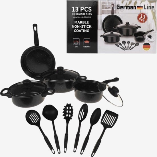 German Line - Camping Pannenset - Survival Set - Lichtgewicht - 12 - Delig - Gas en Vuur - Pannen van Merkloos