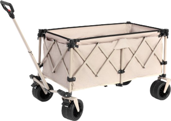 Geüpgradeerde Kampeerwagen 109×53×83cm Vouwbare Wagentje Beige Staal Met Grote Capaciteit Outdoor Kampeerwagen Visserswagen Terrein Wielen Verstelbare Handgreep Heavy Duty Tuinwagen Voor Winkelen Sport Vissen van Merkloos