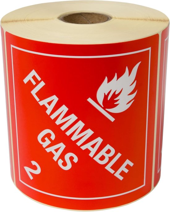 Gevaarlijke Goederen Stickers - Klasse 2.1 Labels - Veilig Transport - Duidelijke Gevarenindicatie - 100x100mm - Rood