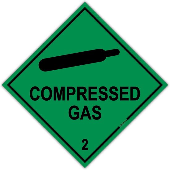 Gevarendiamant Sticker - Gas Label - Veiligheid Aangeven - BS EN ISO 7010 - 100x100mm - Wit