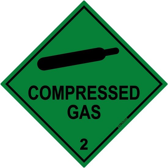 Gevarendiamant Sticker - Waarschuwingslabel Gas - Veiligheid Aangeven - BS EN ISO 7010 Norm - 200 x 200mm - Groen