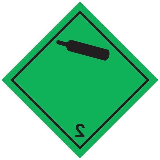 Gevarenlabel Klasse 2.2 - Veiligheidspictogram Gas - Veiligheid Markeren - Niet-ontvlambare Gassen - 200x200 mm - Zwart