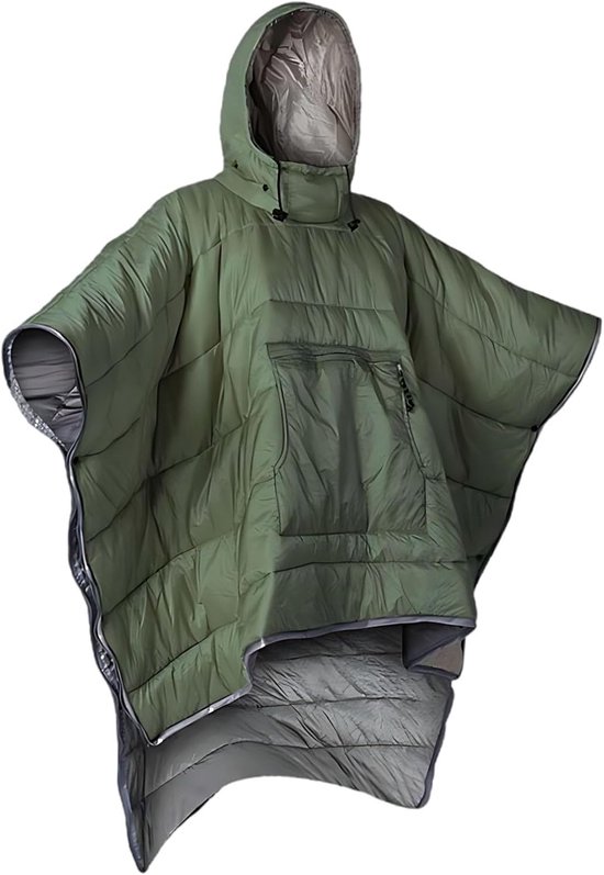 Gewapende groene slaapzak poncho voor kamperen, draagbaar met zak, lichtgewicht noodslaapzak poncho van Merkloos