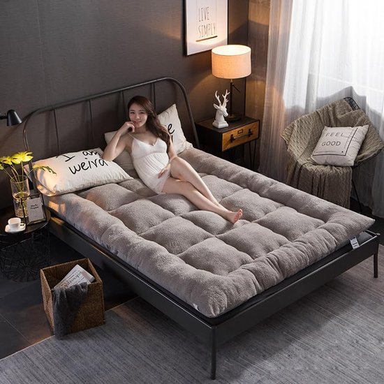 Gewatteerde futonmatras met sherpa fleece, Japanse stijl, ultrazacht en oprolbaar, slaapmat voor slaapkamer en logeerkamer - 100 x 200 cm van Syenap