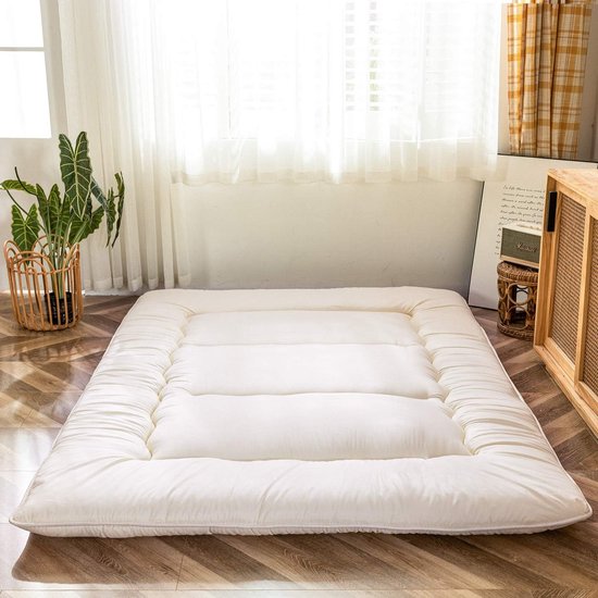 Gewatteerde Japanse vloermatras - Extra dik, ademend en opvouwbaar slaapkussen voor logeerbed en camping van Merkloos