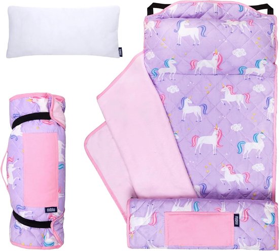Gewatteerde Slaapmat - Kinder Mat Nap Mat - Logeerpartijen Thuis - Inclusief Kussen - 126 x 51 cm - Eenhoorn van Merkloos