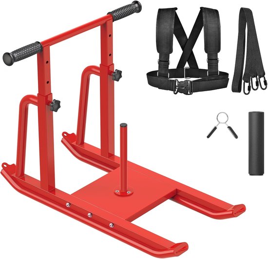 Gewichtssleeën voor training, push-pull voetbalslee, in hoogte verstelbaar handvat, zware stalen frameboren sledejager voor loopsnelheid, sterkte, ontworpen voor halterschijven van 1 inch en 2