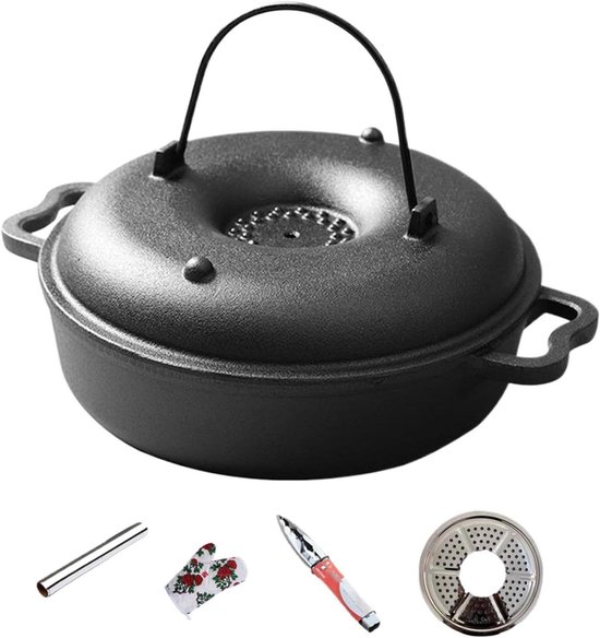 Gietijzeren Braadpan - Stoofpan Ketel - Buiten Koken - Gelijkmatige Warmteverdeling - 26 x 9 x 9 cm - Zwart