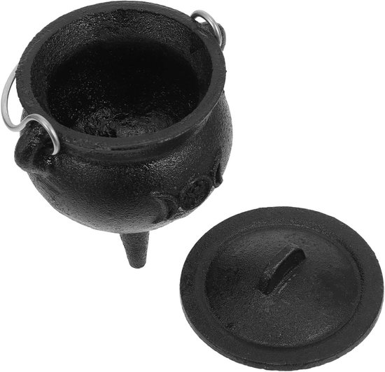 Gietijzeren Heksenketel - Rituele Pot Offerketel - Altaar Decoratie - Realistisch Brandend Effect - 105 cm - Zwart