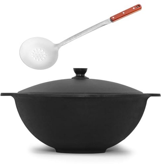 Gietijzeren Kazan met Aluminium Deksel - Traditionele Kookpan voor Buiten Koken en Grillen