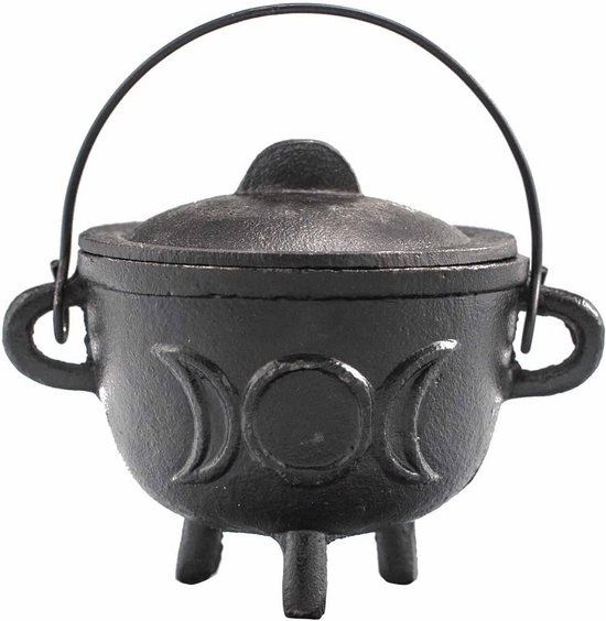 Gietijzeren ketel 11x13 cm met drievoudige maan voor rituelen en altaar