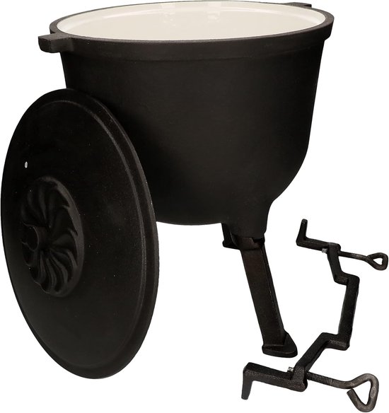 Gietijzeren Ketel - Grote Pan - Buiten Koken - Geëmailleerd Oppervlak - 10 Liter - Zwart