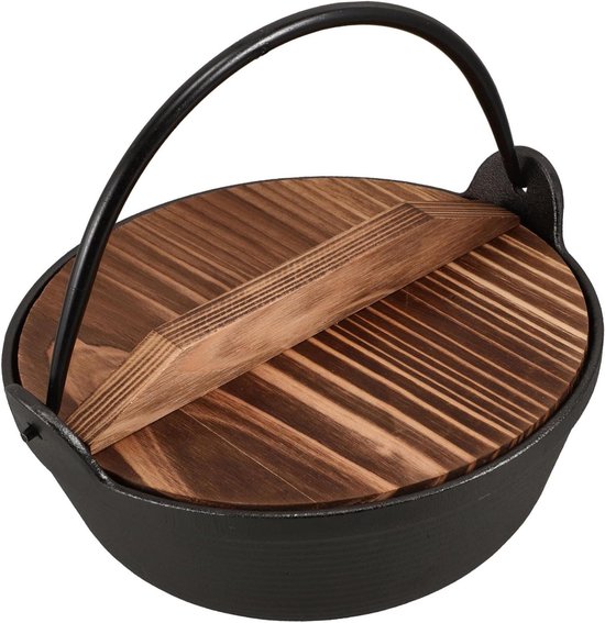 Gietijzeren Kookpot - Soeppan Kampvuur - Buiten Koken - Traditioneel Japans Ontwerp - 21x19.5x9.5cm - Zwart