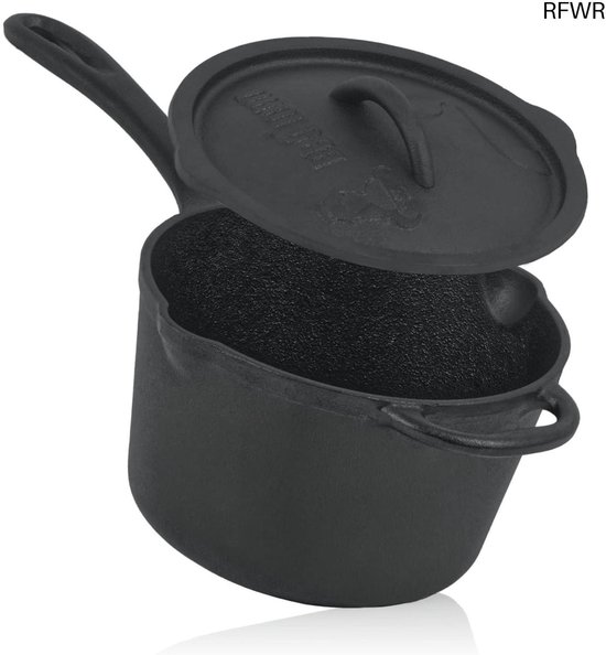 Gietijzeren Steelpan - Kleine Stoofpan - Buiten Koken - Direct Te Gebruiken - 2 Liter - Zwart