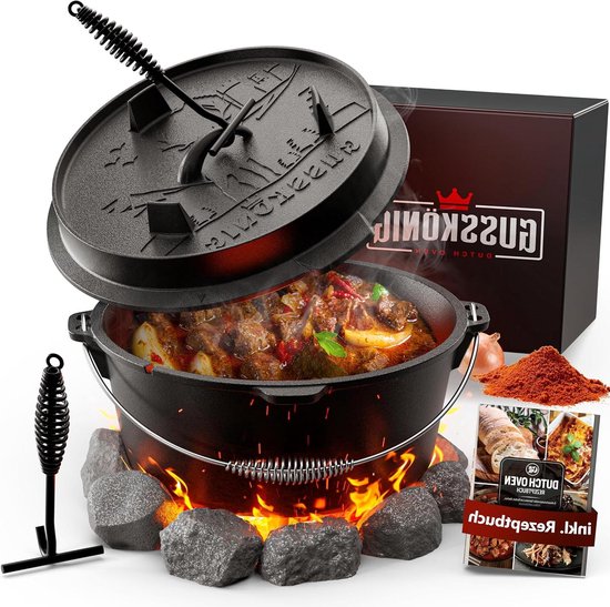 Gietijzeren Stoofpan - Vuurpan Ketel - Buiten Koken - Direct Klaar Gebruik - 4 Liter - Zwart