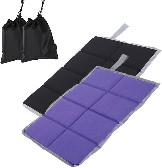 Gigicial Draagbare vochtbestendige zitmat - Opvouwbare kampeermat - Waterdicht drielaags ontwerp, draagbare en lichtgewicht outdoor wandelmat - 2 stuks - Paars + Zwart van Merkloos