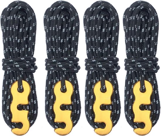 Gigicial Verdikt lichtgevend tenttouw voor kamperen in de buitenlucht - Aluminium spanner - Nylon kern + polyester buitenmantel - 4 meter - Zwarte kampeeraccessoires van Gigicial
