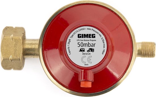 Gimeg gasdrukregelaar afblaasbeveiliging 50 mbar Kombi X 1/4 inch links van GIM