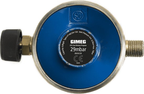 Gimeg gasdrukregelaar Campingaz 29 mbar Campingaz X 1/4 inch links van Gimeg